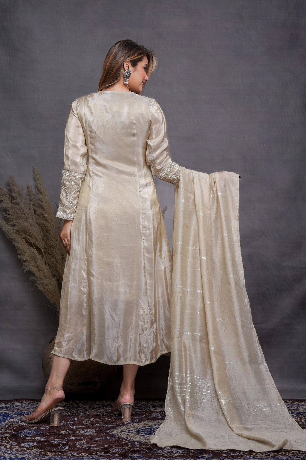 Juniper Embroidered Dress with Subtle Shimmer and Dupatta