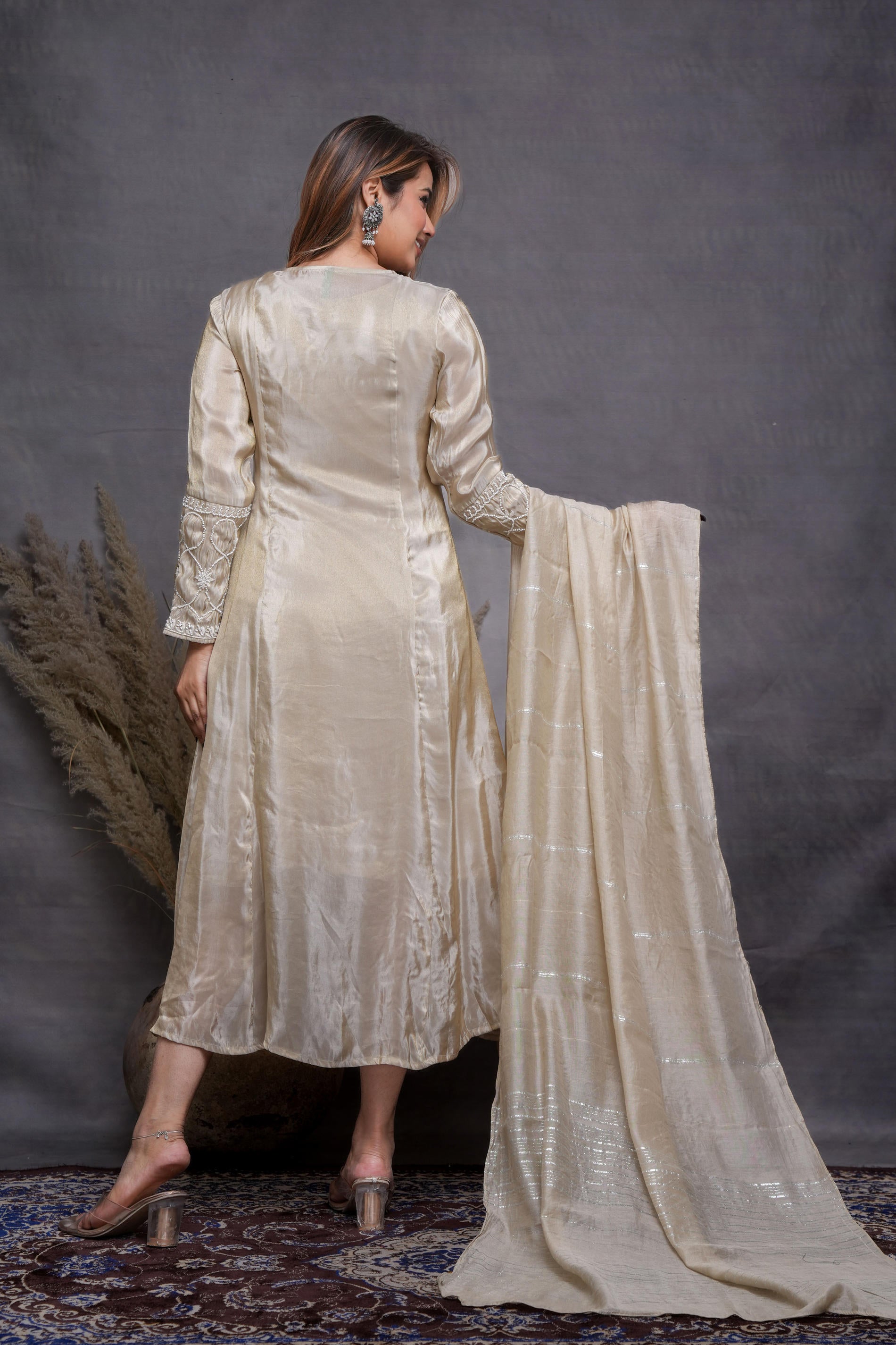 Juniper Embroidered Dress with Subtle Shimmer and Dupatta