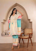Juniper Ivory Printed Kaftan-Style Kurta Set with Drawstring Waist and Tribal Pastel Print
