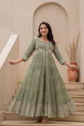 Juniper Azure Green Whispers Boho Tiered Anarkali Dress