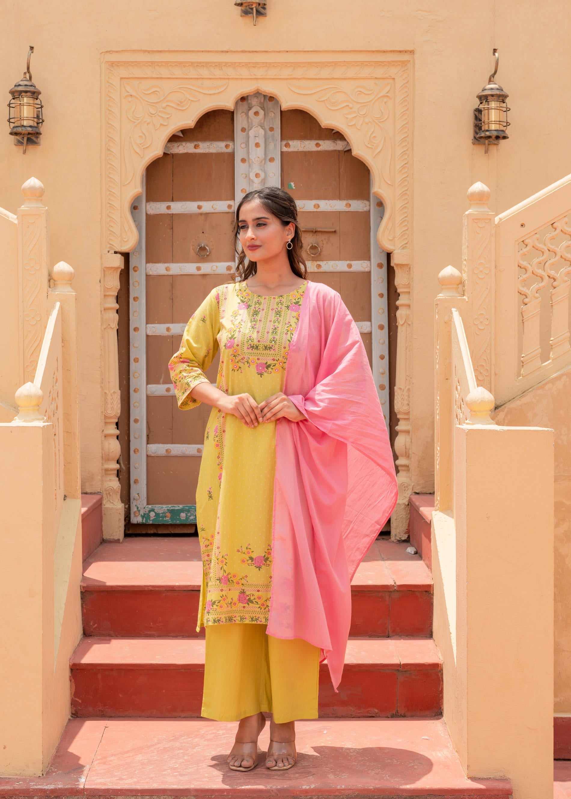 Juniper Floral Printed Lime Kurta Set