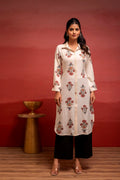 Juniper White Floral Printed Viscose Kurta With Button Detailing