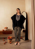 Juniper Black Solid Viscose Kaftan And Pants Co-Ord Set With Mirror And Thread Work