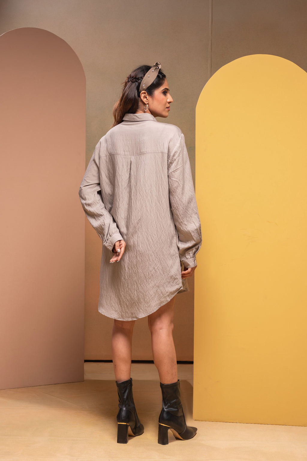 Juniper Grey Solid Viscose Shirt With Beads Work
