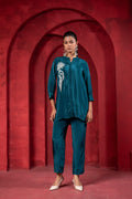 Juniper Teal Embellished Viscose Co-Ord Set With Bead Detailing