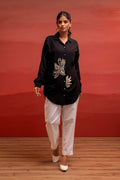 Juniper Black Solid Viscose Shirt With Beads, Sequence, And Thread Work