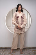 Juniper Viscose Linen Cream Maroon Embellished Shirt And Pant Co-Ord Set With Sequin & Bead Details