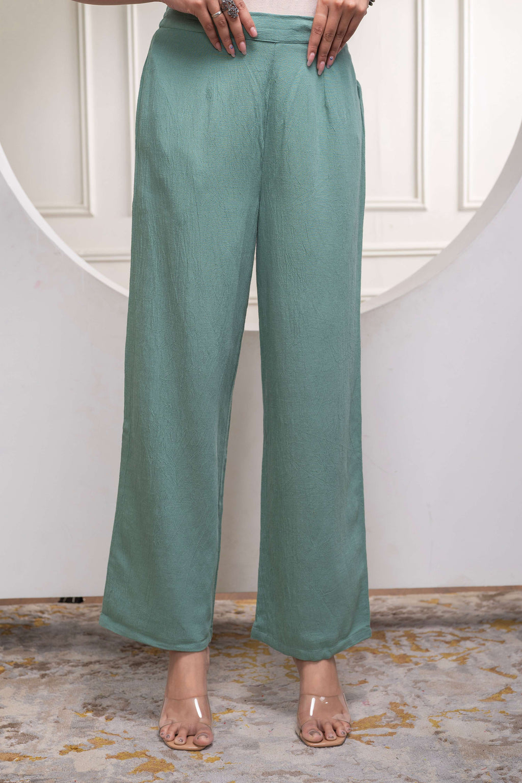 Juniper Sage Green Embellished Viscose Co-Ord Set With Bead Details