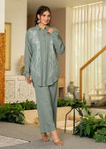 Juniper Sage Green Embroidered Viscose Co-Ord Set With Beads & Sequin Accents