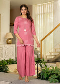 Juniper Dusty Pink Solid Viscose Tunic And Pants Co-Ord Set With Thread Work And Sequence