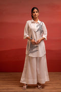 Juniper Off-White Leaf Printed Co-Ord Set With Collared Tunic & Wide-Leg Pant