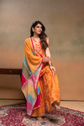 Juniper Mustard Man Made Fiber Floral Embellished Kurta With Sharara & Dupatta Set With Beads Work