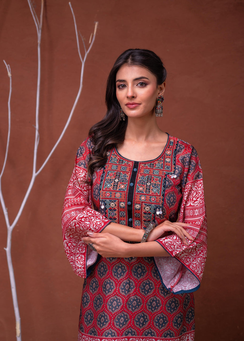 Juniper Polycotton Maroon Embroidered Kurta Pant Set With Mirror, Thread Work & Tassels