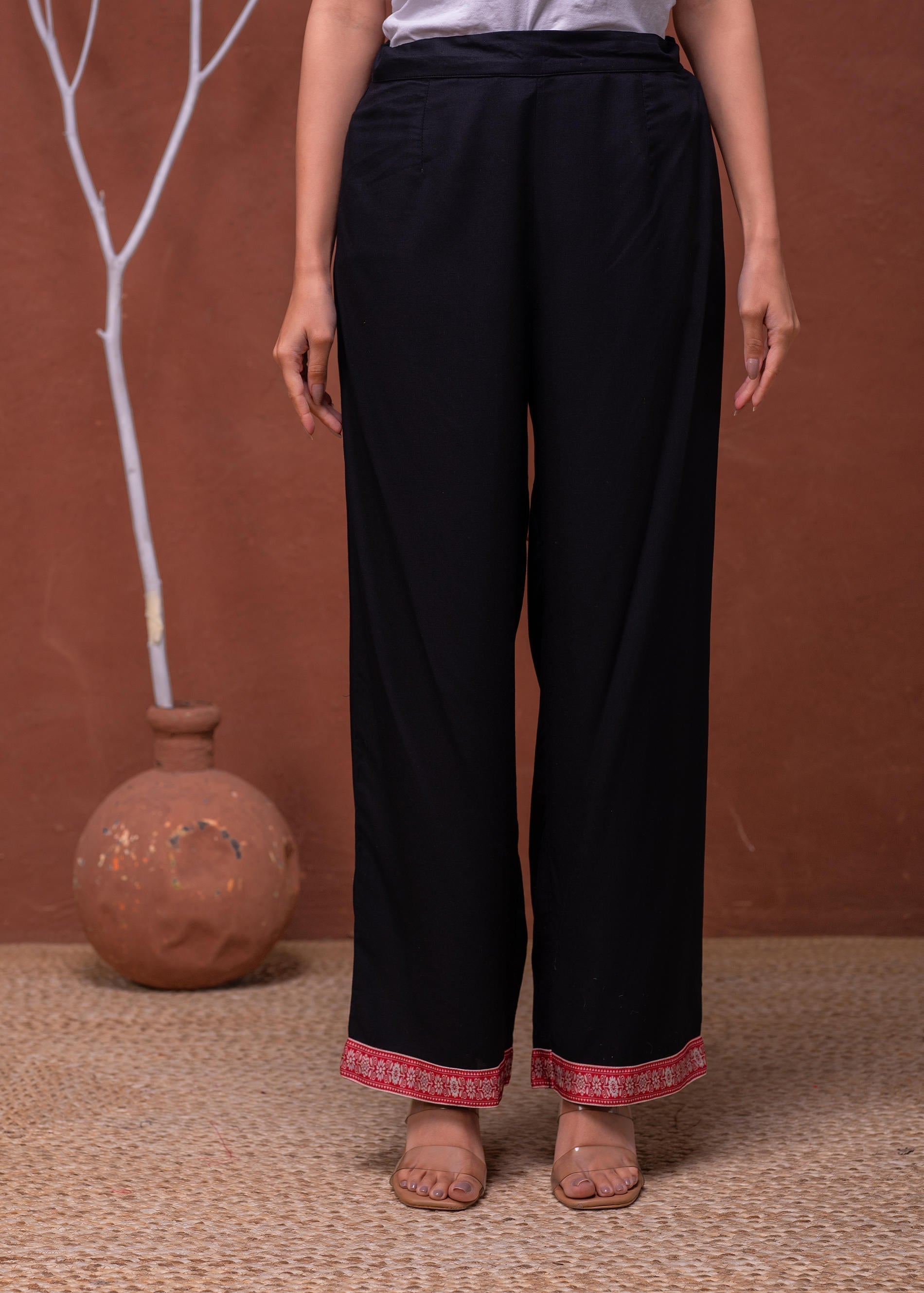 Juniper Polycotton Maroon Embroidered Kurta Pant Set With Mirror, Thread Work & Tassels