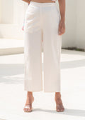 Juniper Women'S Off White Solid Straight Cotton Pant With Pocket