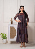 Juniper Blue Printed Tiered Dress With Detailed Yoke