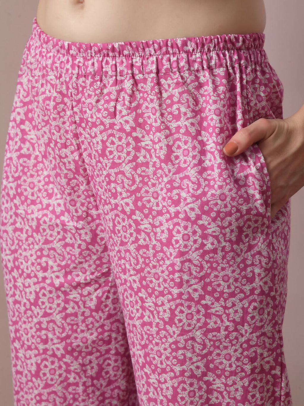 Myshka Women's Pink Printed Cotton Straight Party Kurta Set