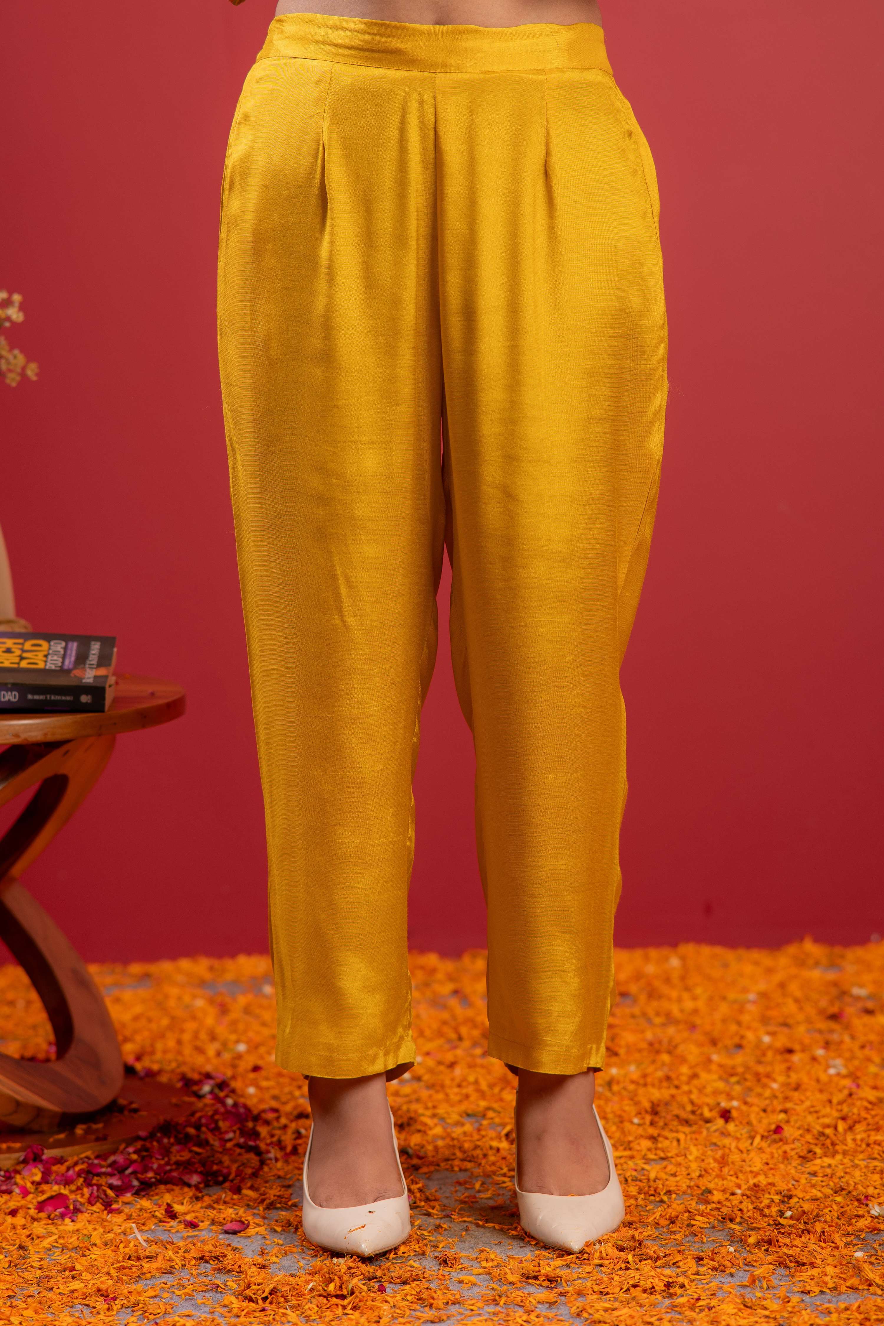 Juniper Mustard Viscose Kurta With Pants & Dupatta Set With Thread & Zari Work