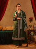 Juniper Bottle Green Viscose Solid A-Line Kurta With Pants & Dupatta Set With Zari, Sequence & Dori Work