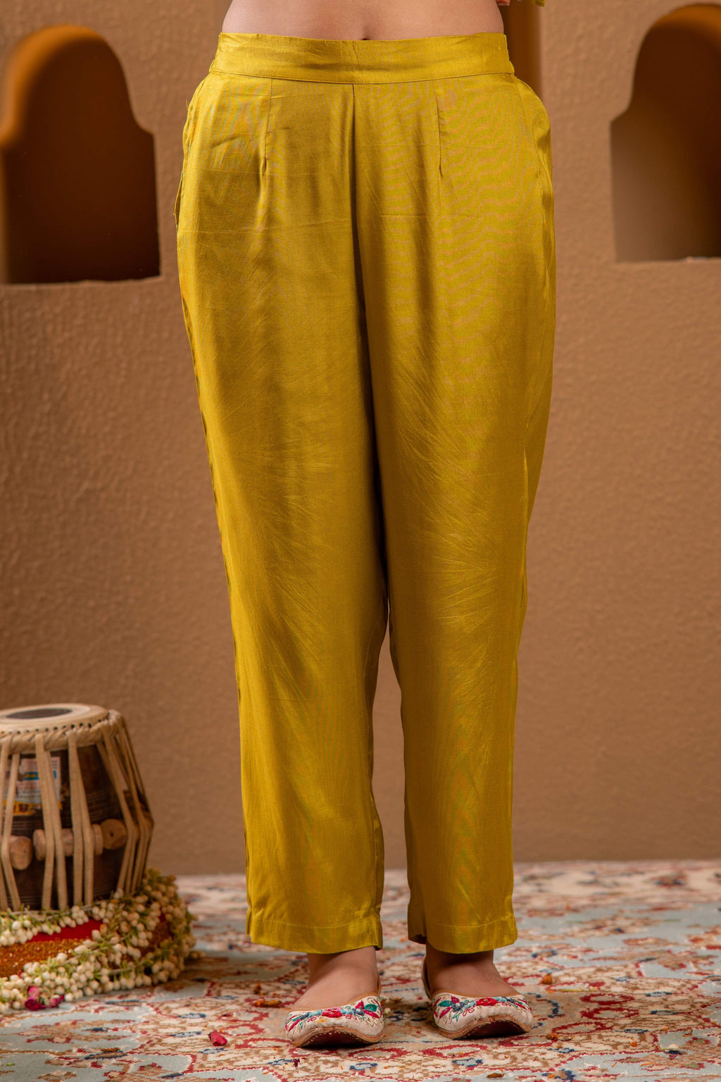 Juniper Mustard Viscose Flared Kurta With Pants & Dupatta Set With Thread & Zari Work