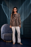 Juniper Black Floral Printed Viscose Gathread Tunic With Dori Tie