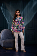 Juniper Multi Floral Printed Viscose Gathread Tunic With Dori Tie
