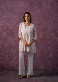 Juniper Women'S Off White & Pink Floral Cotton Tunic With Lace And Dori Details