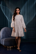 Juniper Off-White & Blue Floral Cotton Tiered Dress