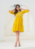 Juniper Mustard Embroidered Cotton Tiered Dress – Mirror & Thread Work