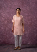 Juniper Peach Cotton Embroidered Straight Kurta For Women