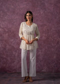 Juniper Women'S Off-White Cotton Tunic With Thread & Mirror Work