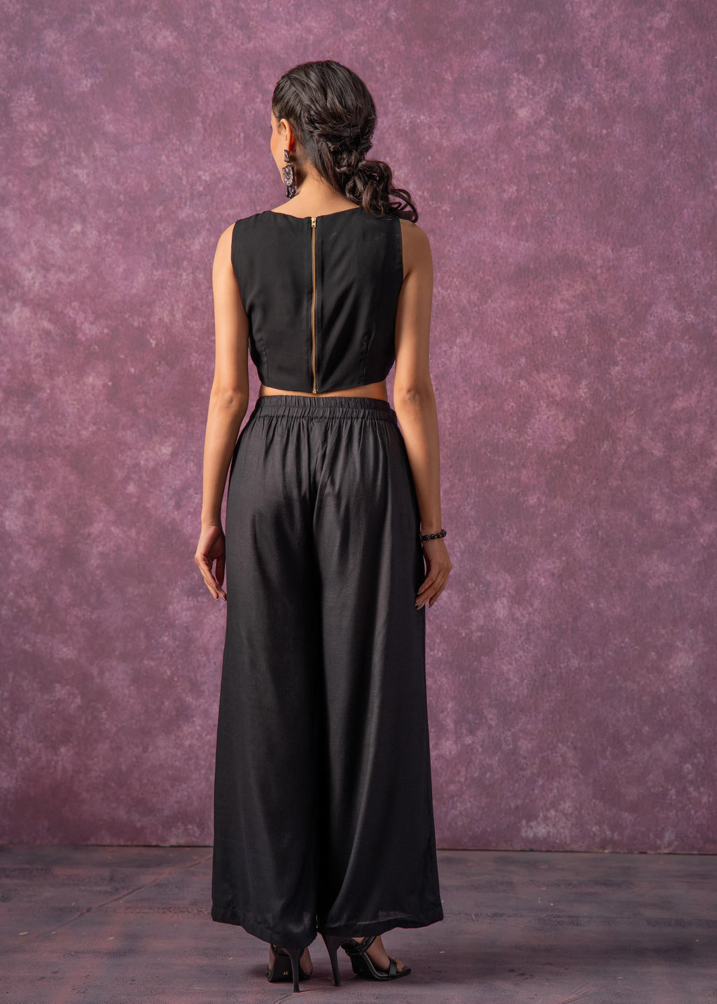 Juniper Solid Black Flared Palazzo Pants