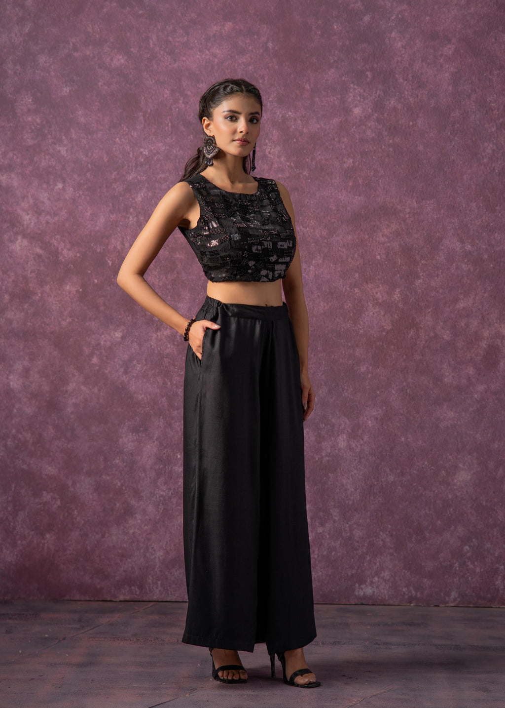 Juniper Solid Black Flared Palazzo Pants