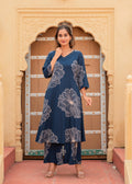 Juniper Women'S Printed Navy Viscose Kurta With Pant