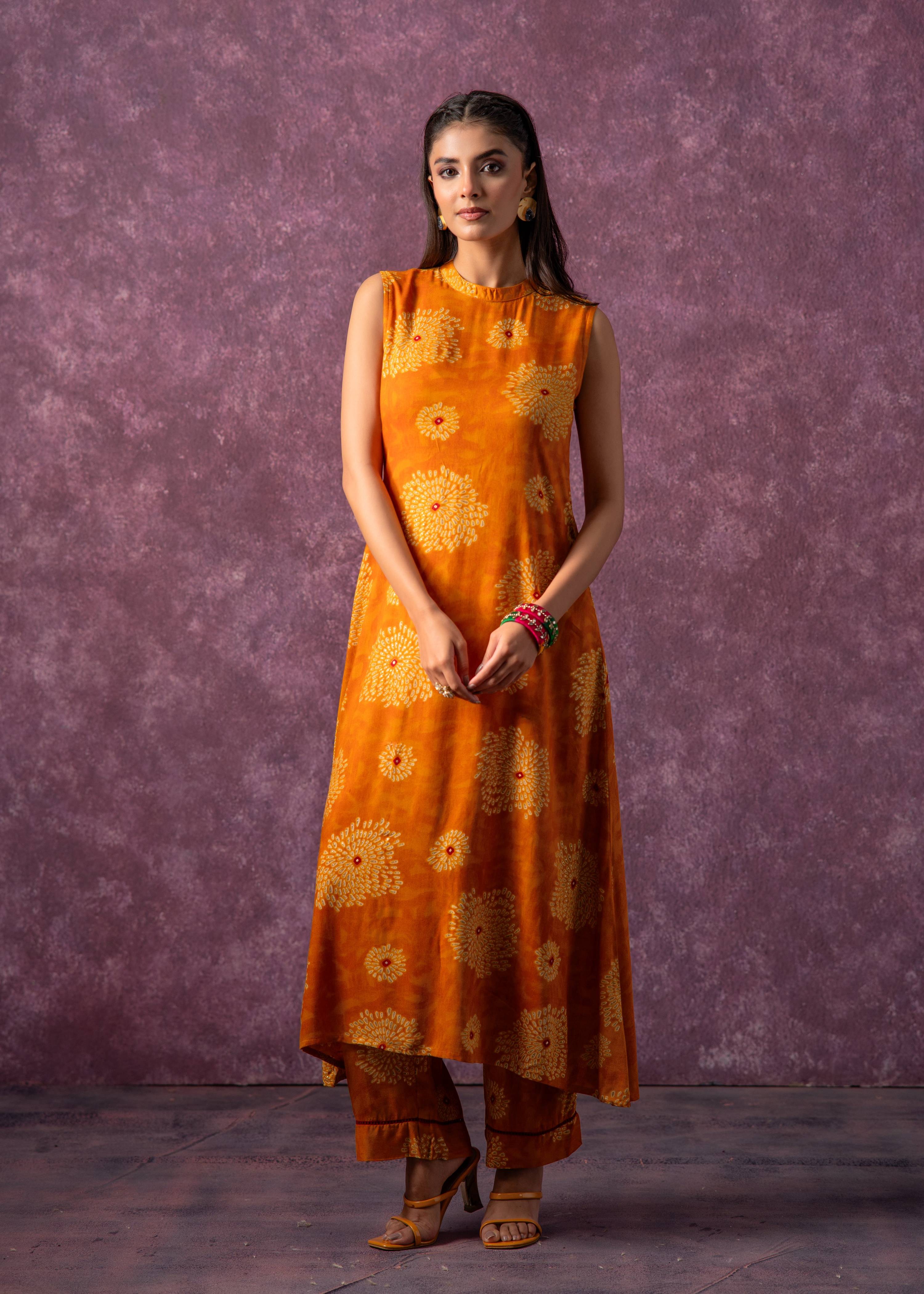 Juniper Women'S Mustard Floral Printed Kurta With Pant Set