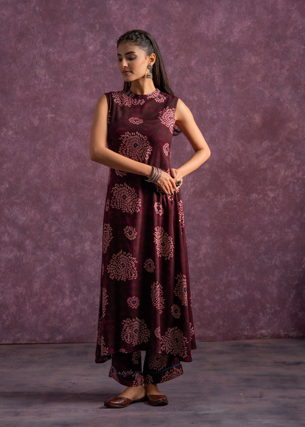 Juniper Women'S Purple Floral Printed Kurta With Pant Set