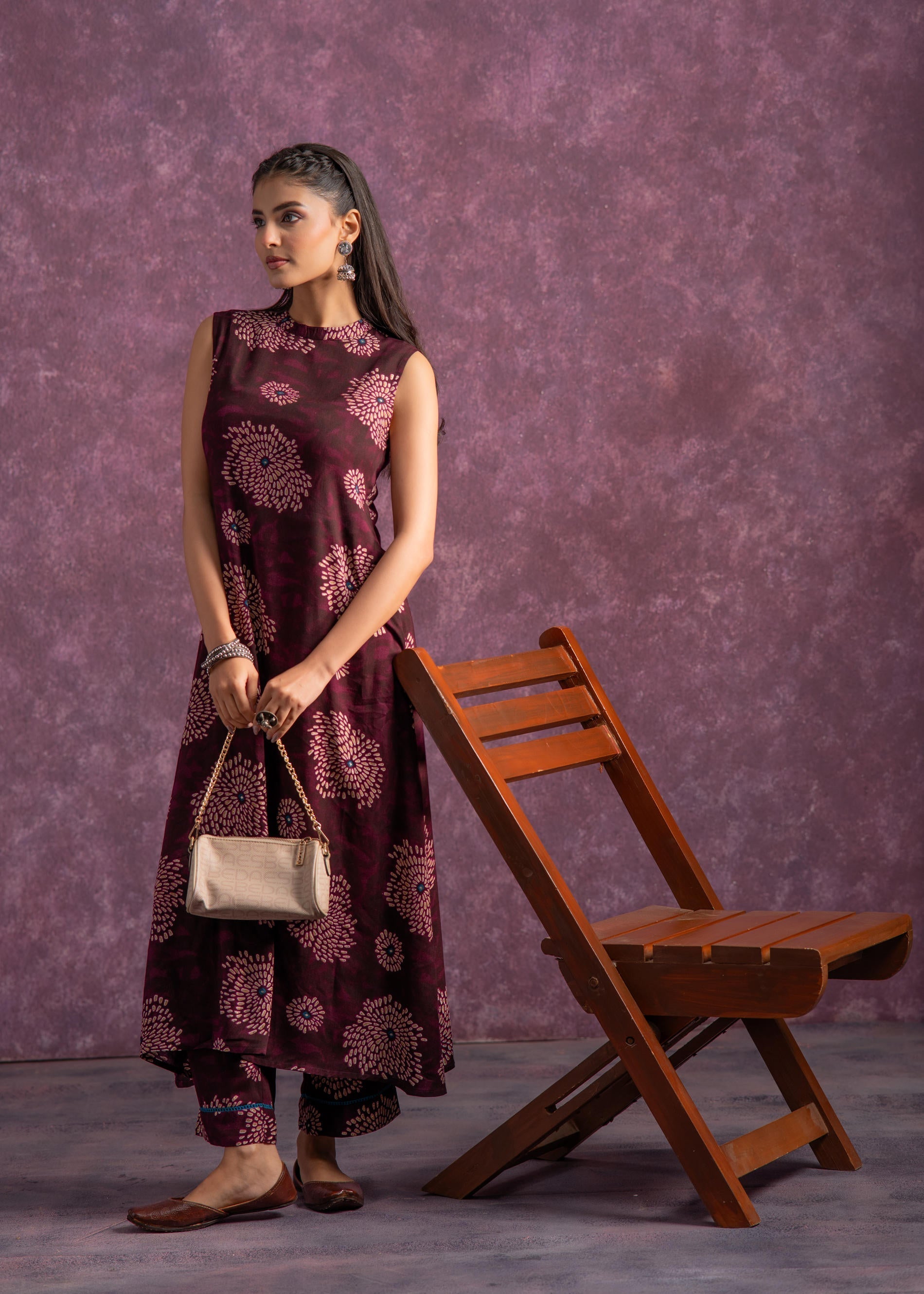 Juniper Women'S Purple Floral Printed Kurta With Pant Set