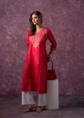 Juniper Rust Red Embroidered Straight Kurta