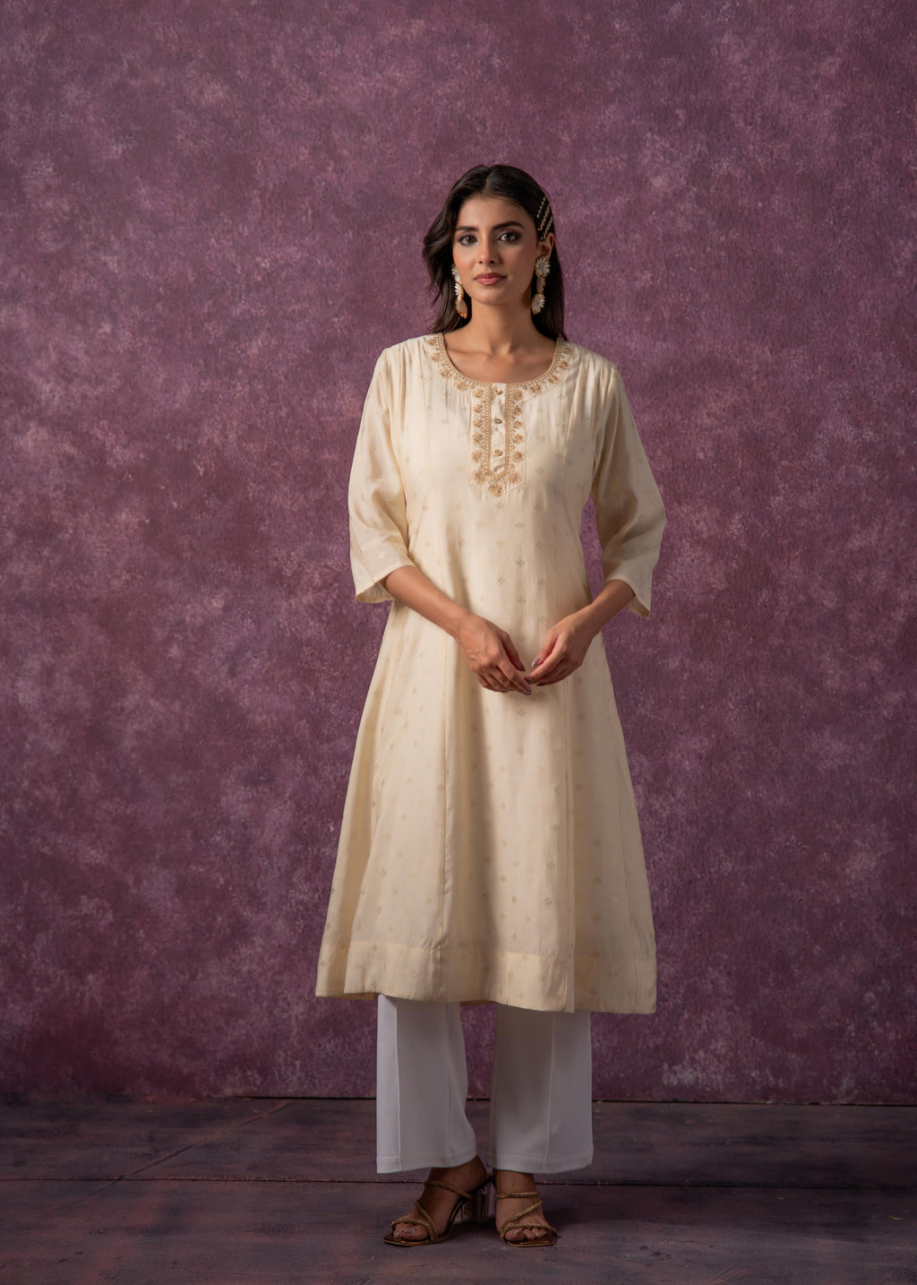 Juniper Ivory Glow Kurta Set With Subtle Zari Detailing