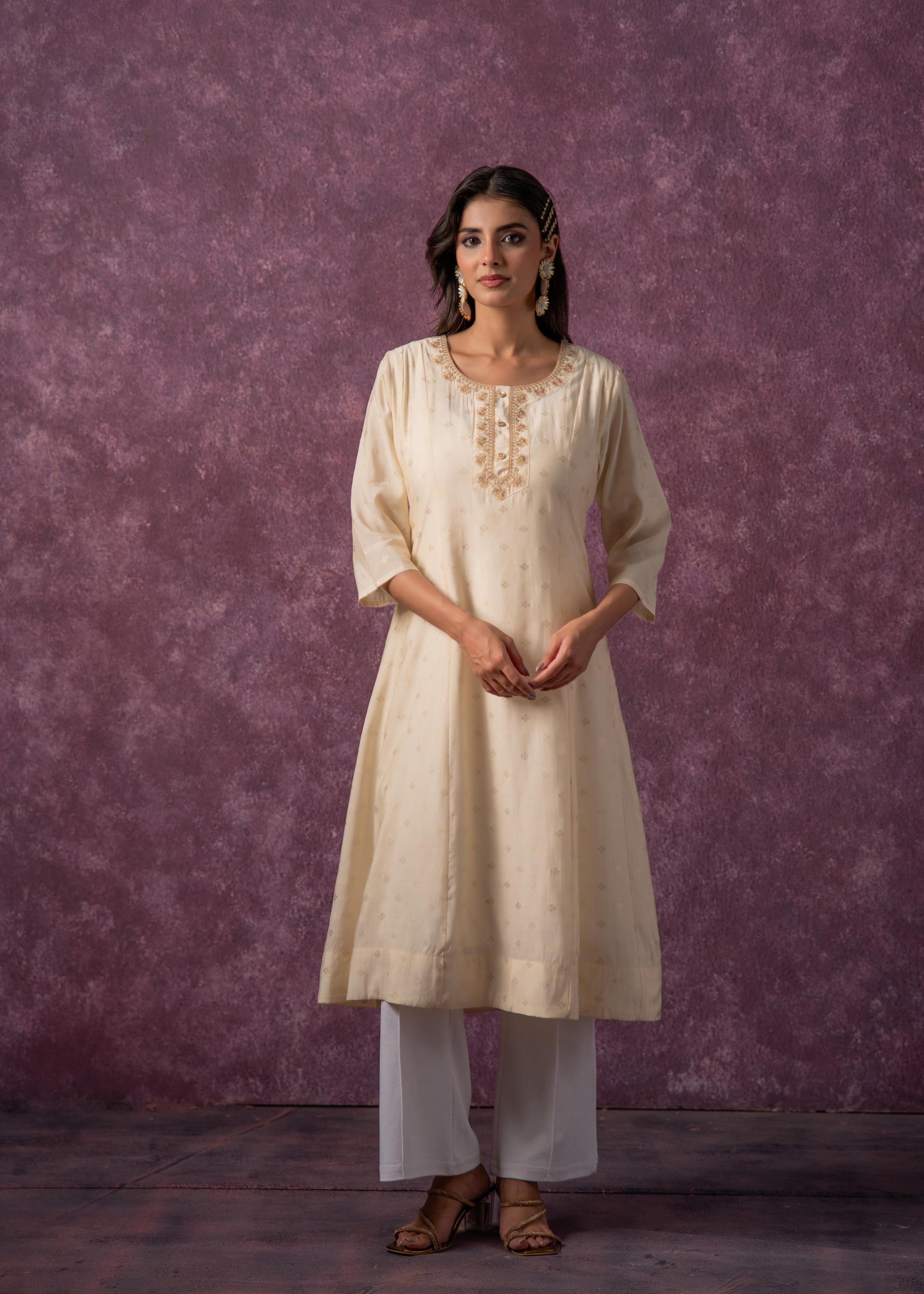 Juniper Ivory Glow Kurta Set With Subtle Zari Detailing