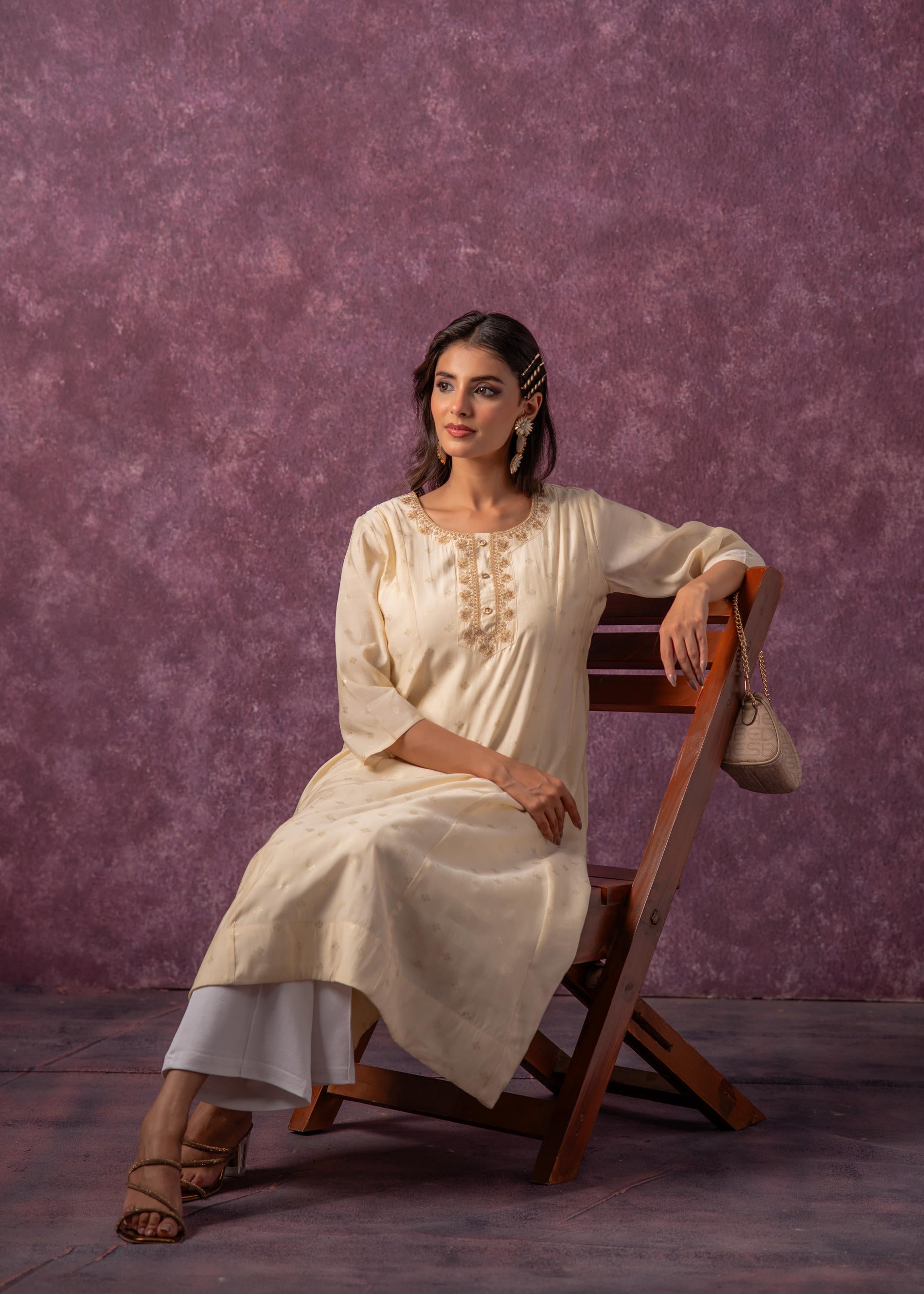 Juniper Ivory Glow Kurta Set With Subtle Zari Detailing