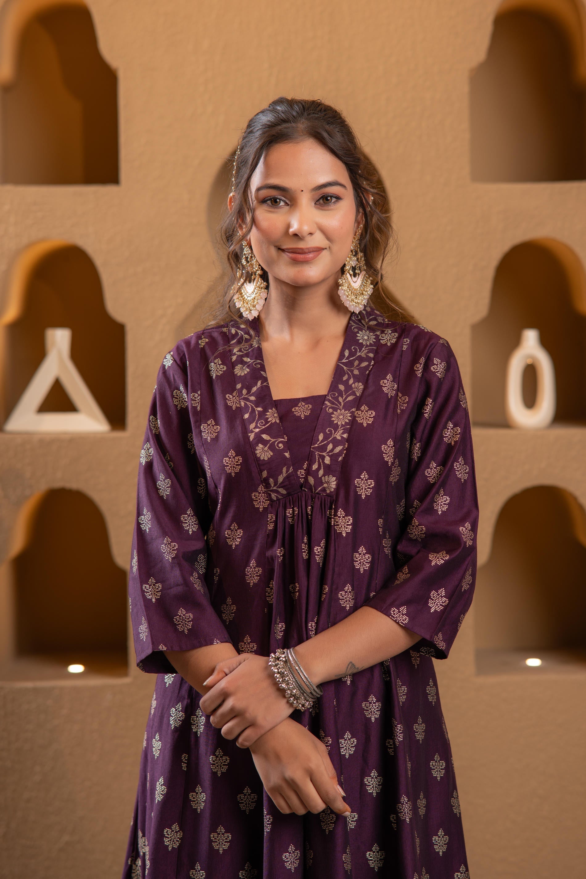 Juniper Purple Gold-Printed Anarkali Kurta