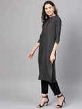 Myshka Women Black & White Striped Straight Kurta