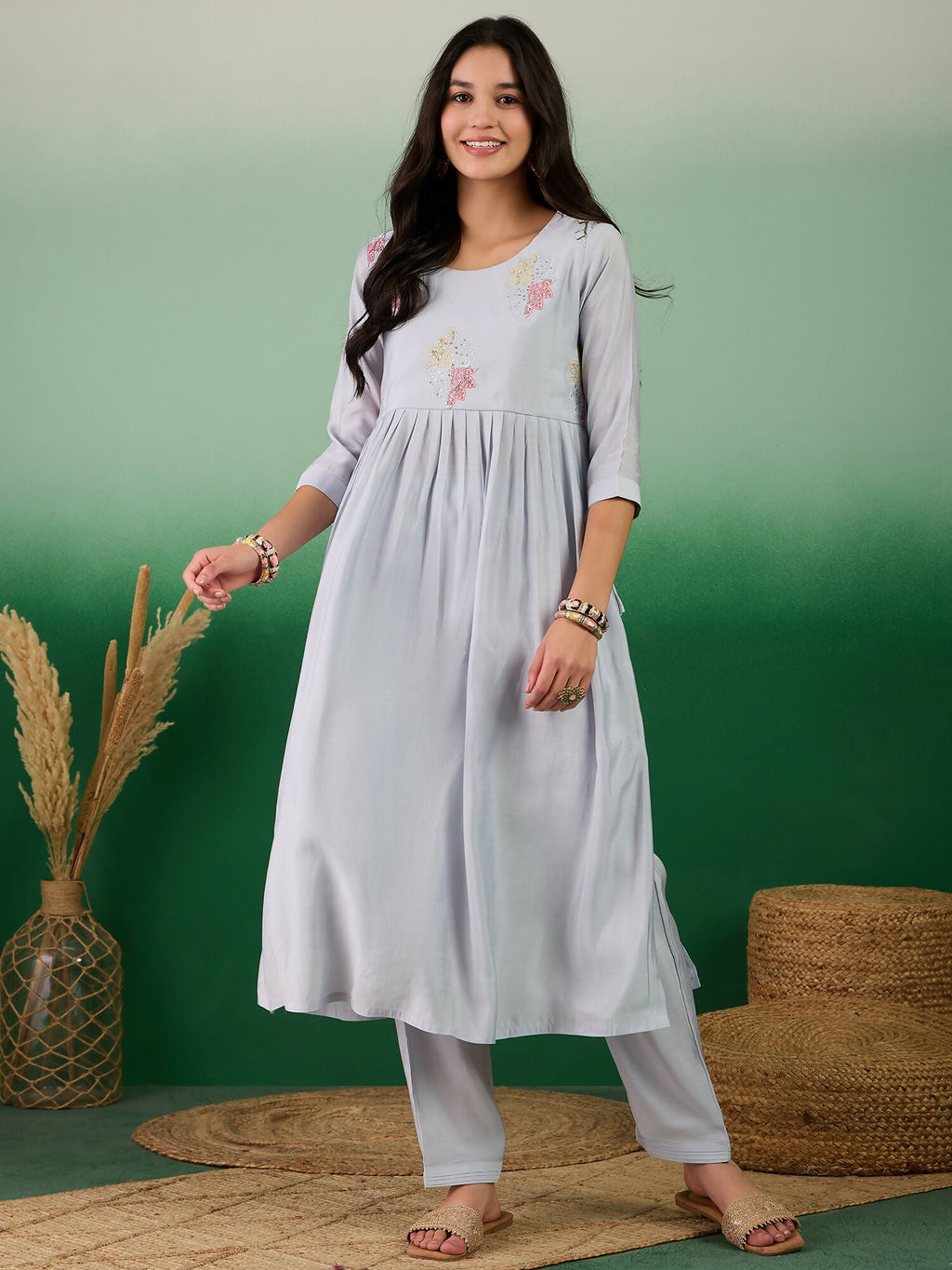 Blue Embroidered Muslin Kurta and Trouser - Berlin