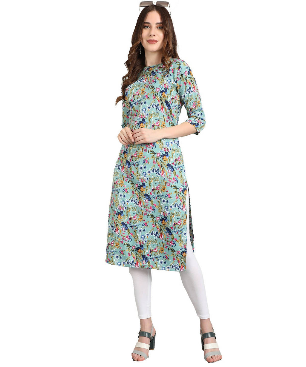 Vamika Rama Green French Crepe Printed Party Wear/Casual Wear Kurti