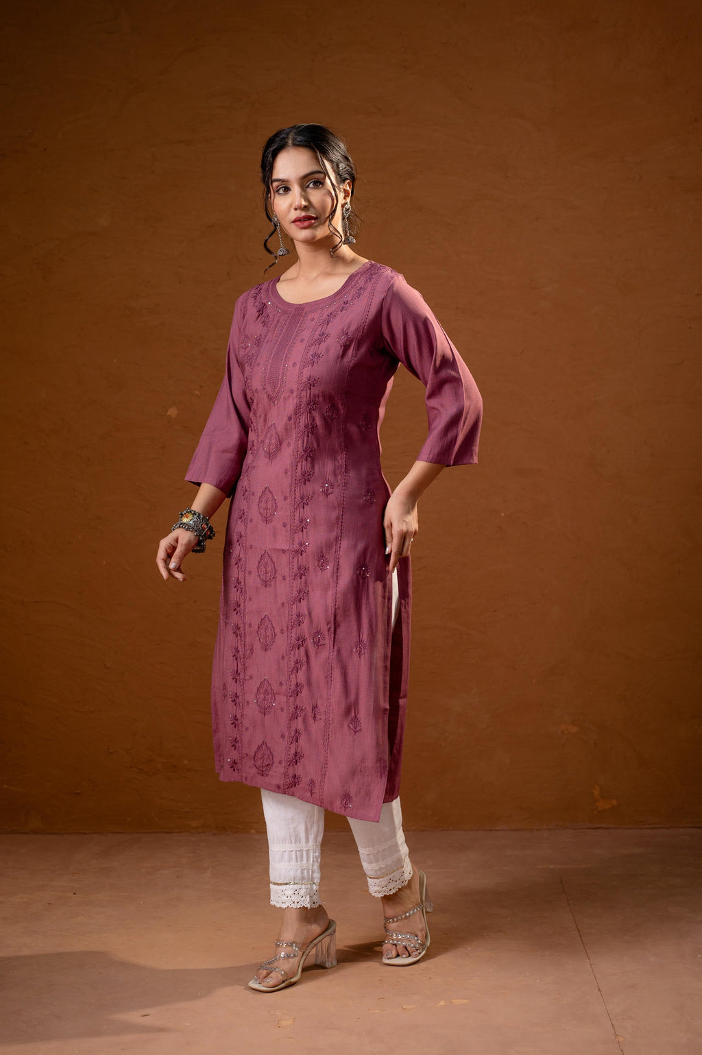 Juniper Dusty Pink Embroidered Kurta