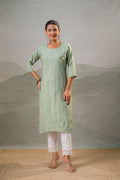 Juniper Pista Green Embroidered Kurta