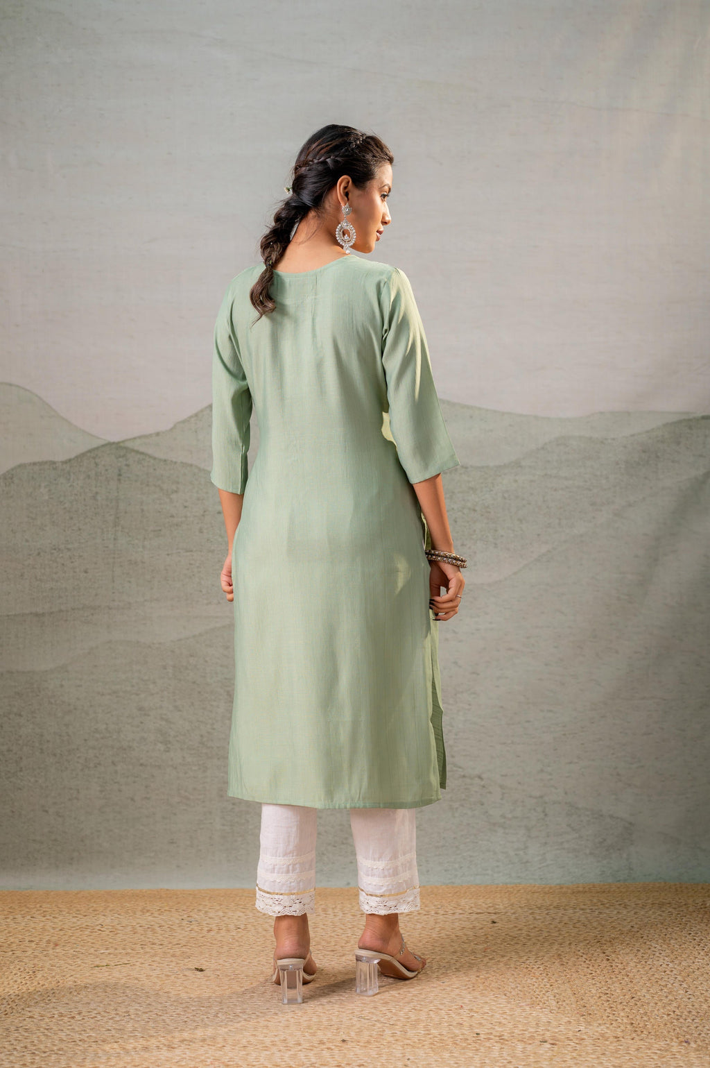 Juniper Pista Green Embroidered Kurta