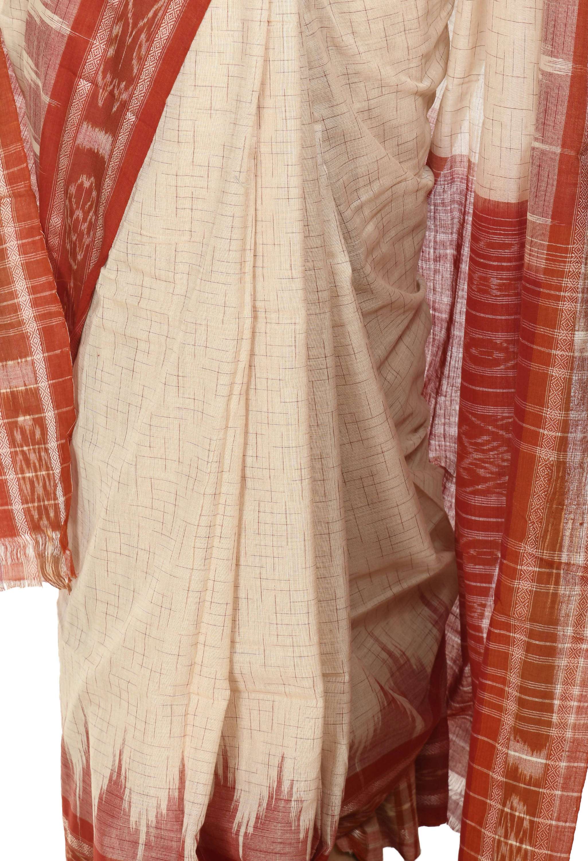 Vamika Sambalpuri Ikat Cotton Jharana Tasrite & Maroon Saree