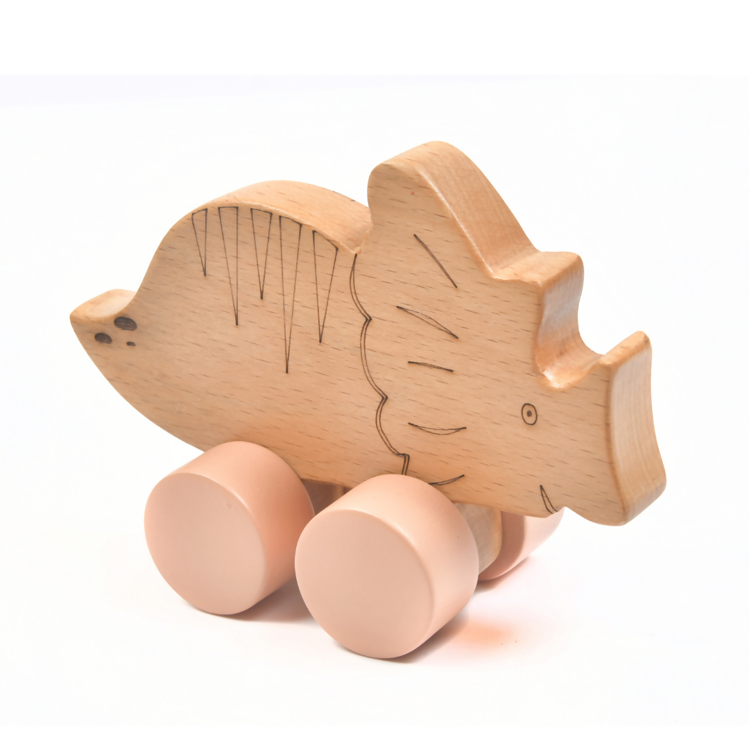 Nesta Toys Wooden Dinosaur Pull Along Toy for Toddlers & Infant 6+ Months, Wooden Toy for Babies